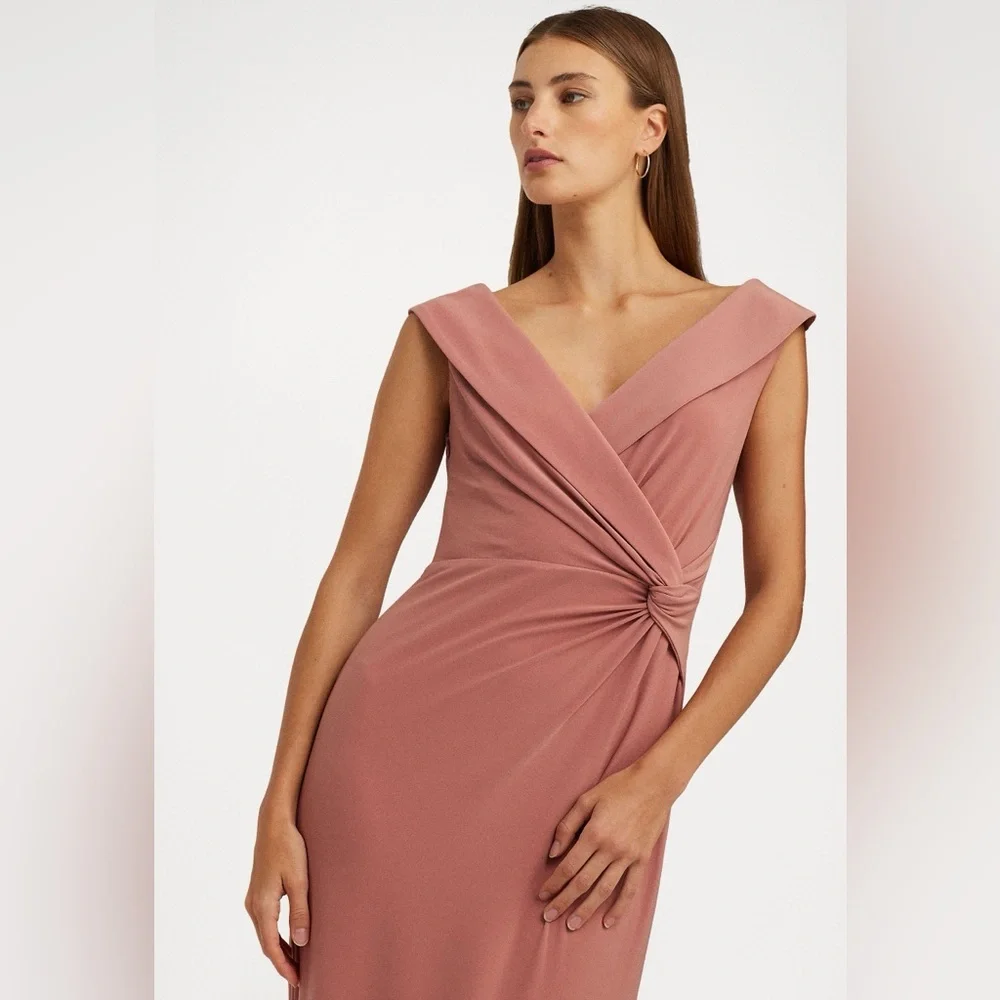 NWT Lauren Ralph Lauren salmon evening gown with wrap detailing size 8 - Picture 3 of 13